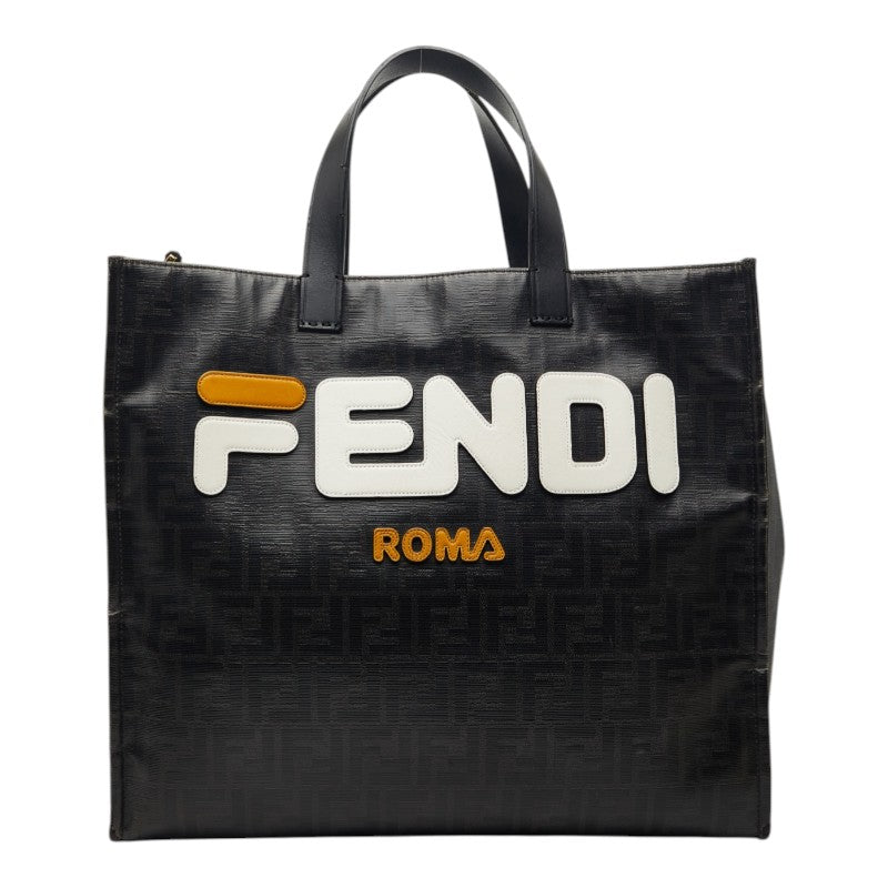 フェンディ フェンディマニア ズッカ フェンディ x フィラ コラボ トートバッグ 8BH357 ブラック PVC レザー ウール レディース FENDI 【中古】