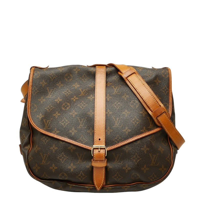 ルイ ヴィトン モノグラム ソミュール35 斜め掛け ショルダーバッグ M42254 ブラウン PVC レザー レディース LOUIS VUITTON 【中古】