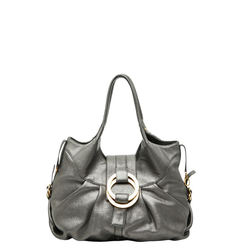 ブルガリ チャンドラ ハンドバッグ グレー レザー レディース BVLGARI 【中古】