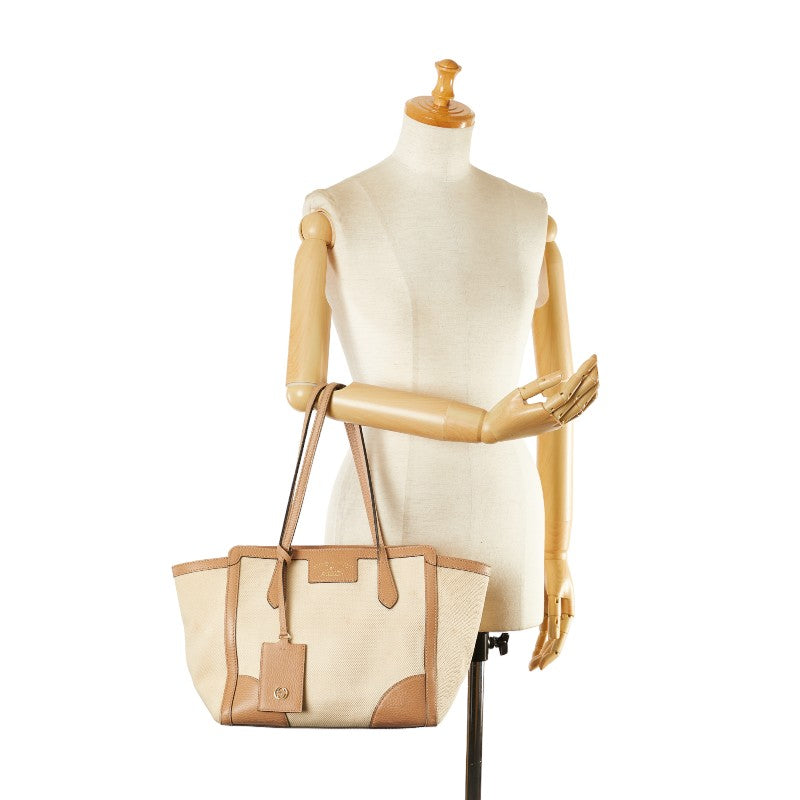 グッチ トートバッグ 354408 ベージュ ブラウン キャンバス レザー レディース GUCCI 【中古】