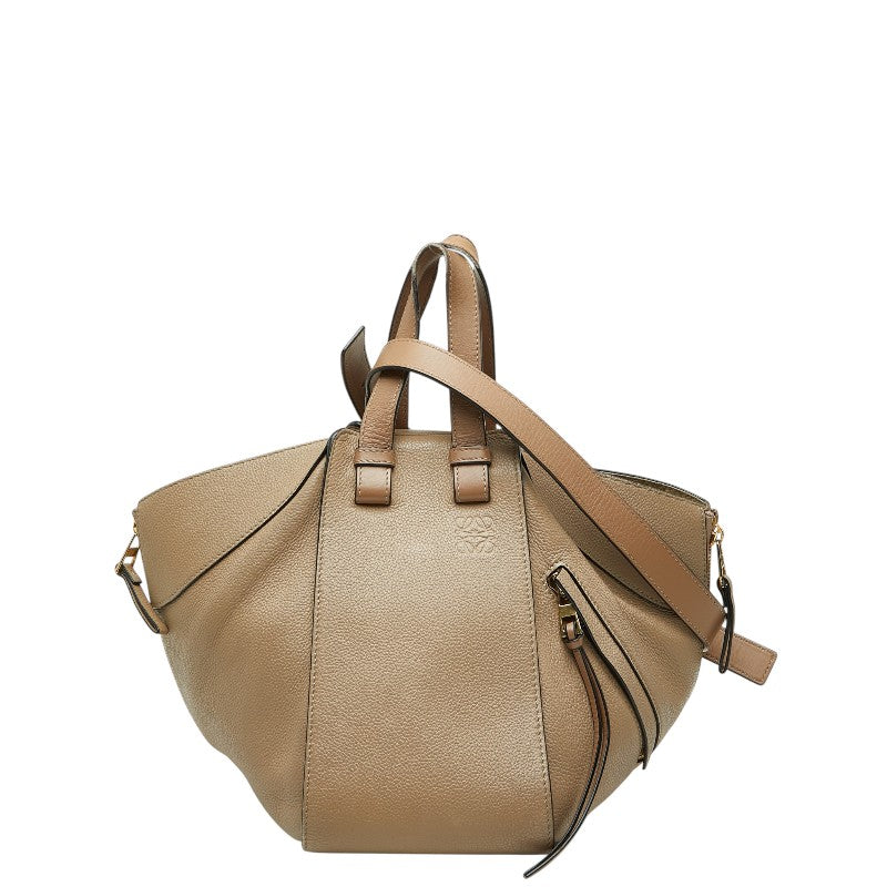 ロエベ アナグラム ハンモック スモール ハンドバッグ ショルダーバッグ ドローストリング 2WAY ベージュ レザー レディース LOEWE 【中古】