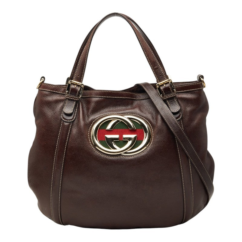 グッチ ダブルG ニューブリット シェリーライン ハンドバック ショルダーバッグ 2WAY 162886 ブラウン レザー レディース GUCCI 【中古】