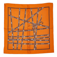 エルメス カレ45 プチカレ BOLDUC AU CARRE ボルデュックリボン スカーフ オレンジ ブラウン シルク レディース HERMES 【中古】