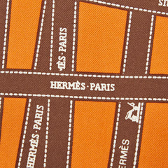 エルメス カレ45 プチカレ BOLDUC AU CARRE ボルデュックリボン スカーフ オレンジ ブラウン シルク レディース HERMES 【中古】