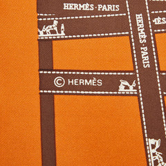 エルメス カレ45 プチカレ BOLDUC AU CARRE ボルデュックリボン スカーフ オレンジ ブラウン シルク レディース HERMES 【中古】