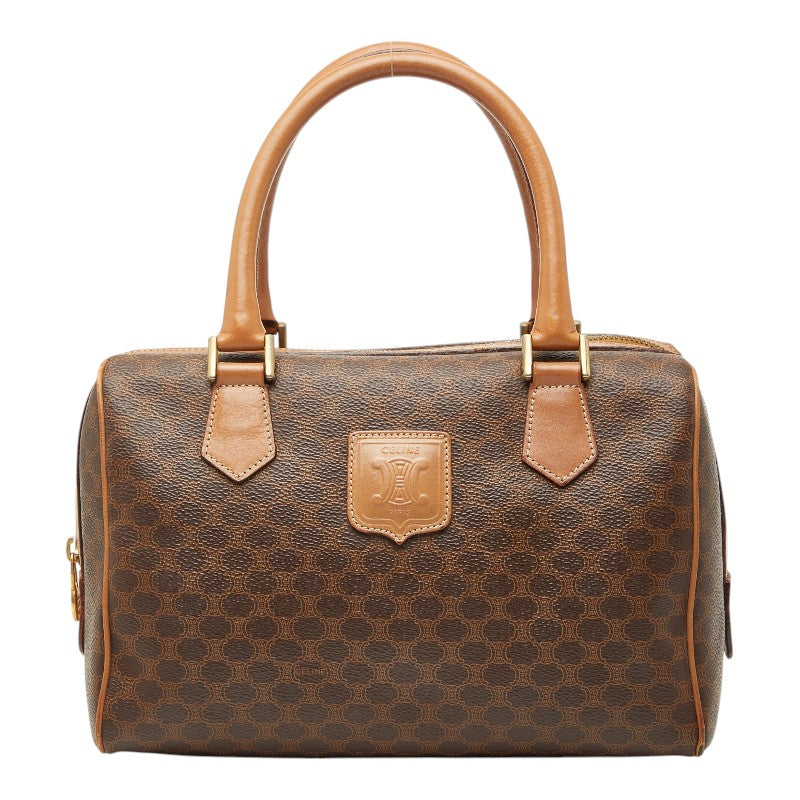セリーヌ マカダム ミニボストンバッグ ハンドバッグ ブラウン PVC レザー レディース CELINE 【中古】