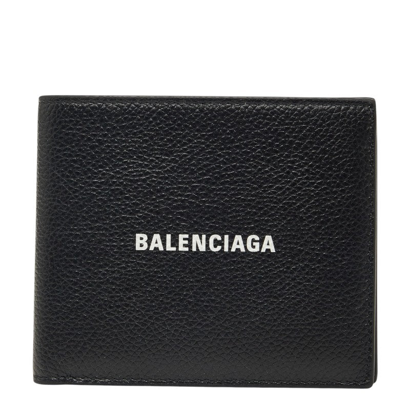 バレンシアガ ロゴ 二つ折り財布 594549 ブラック レザー メンズ BALENCIAGA 【中古】