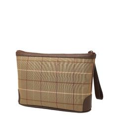 バーバリー チェック ポーチ カーキグリーン ブラウン キャンバス レザー レディース BURBERRY 【中古】