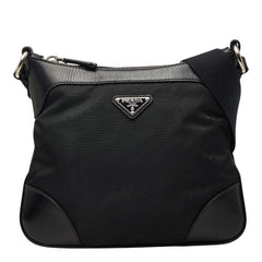 プラダ テスート 三角ロゴプレート 斜め掛け ショルダーバッグ BT0516 ブラック ナイロン レザー レディース PRADA 【中古】