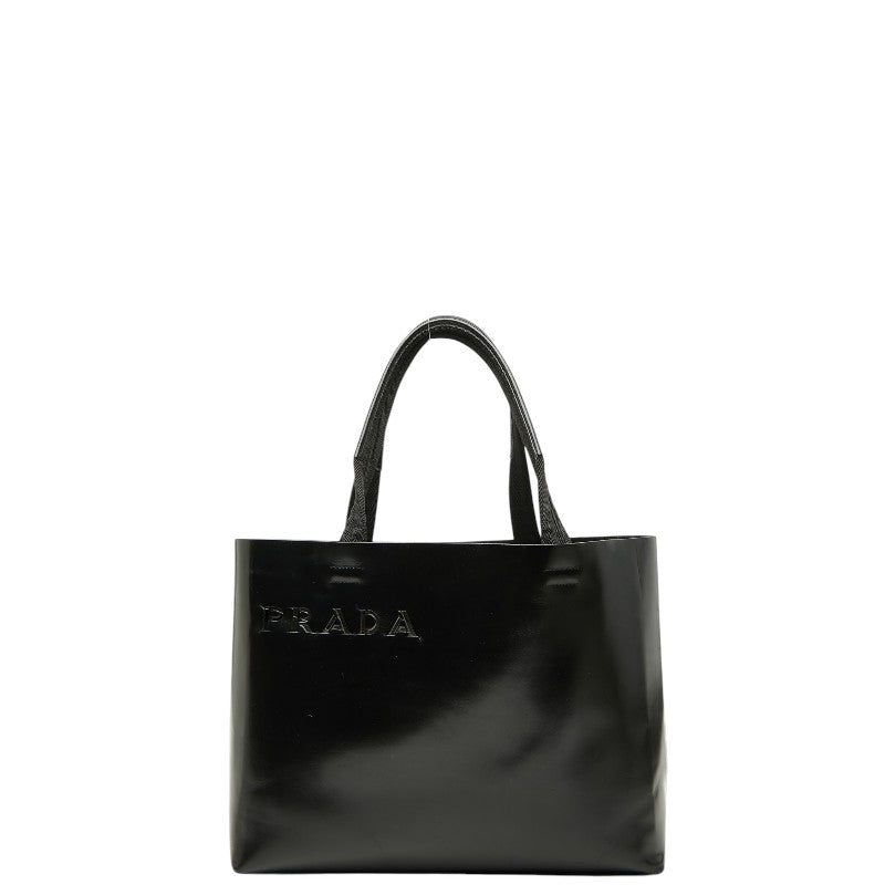 プラダ ロゴ トートバッグ ハンドバッグ ブラック レザー レディース PRADA 【中古】