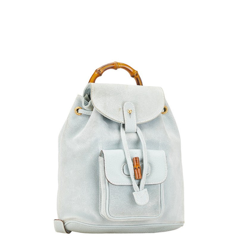 グッチ バンブー リュック バックパック 003 2058 0030 ライトブルー スウェード レザー レディース GUCCI 【中古】