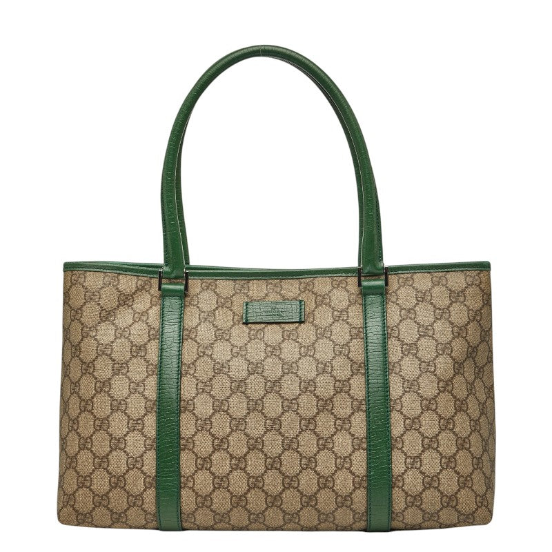 グッチ GGスプリーム ハンドバッグ トートバッグ 114595 ベージュ グリーン PVC レザー レディース GUCCI 【中古】