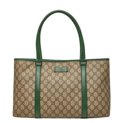 グッチ GGスプリーム ハンドバッグ トートバッグ 114595 ベージュ グリーン PVC レザー レディース GUCCI 【中古】