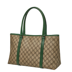 グッチ GGスプリーム ハンドバッグ トートバッグ 114595 ベージュ グリーン PVC レザー レディース GUCCI 【中古】