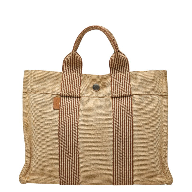 エルメス ニューフールトゥ トートPM トートバッグ ベージュ ブラウン キャンバス レディース HERMES 【中古】