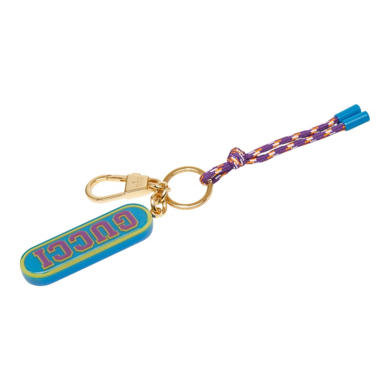 グッチ ロゴ バッグチャーム キーホルダー キーリング ブルー マルチカラー アクリル ファブリック レディース GUCCI 【中古】