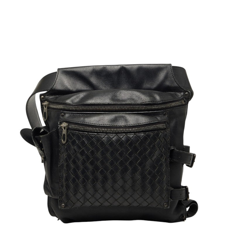 ボッテガヴェネタ イントレチャート ボディバッグ ウエストバッグ ブラック レザー レディース BOTTEGAVENETA 【中古】