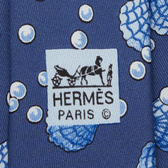 エルメス 貝殻 真珠 ネクタイ ブルー シルク メンズ HERMES 【中古】