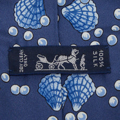 エルメス 貝殻 真珠 ネクタイ ブルー シルク メンズ HERMES 【中古】