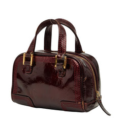 ロエベ アマソナ マイクロミニ ハンドバッグ ショルダーバッグ 2WAY ワインレッド ボルドー エナメル レディース LOEWE 【中古】