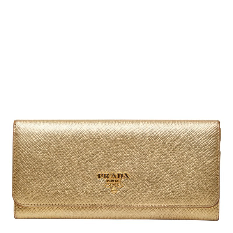 プラダ 長財布 ゴールド サフィアーノレザー レディース PRADA 【中古】