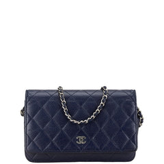 シャネル ココマーク マトラッセ 長財布 チェーンウォレットバッグ ネイビー キャビアスキン レディース CHANEL 中古