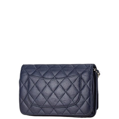 シャネル ココマーク マトラッセ 長財布 チェーンウォレットバッグ ネイビー キャビアスキン レディース CHANEL 中古