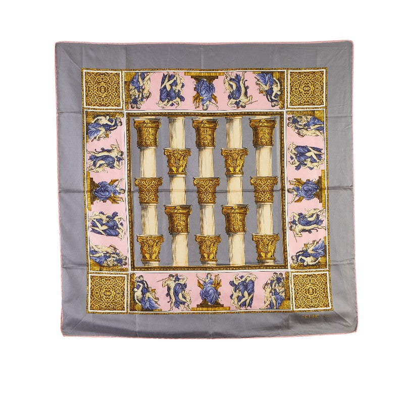 セリーヌ スカーフ グレー ピンク マルチカラー シルク レディース CELINE 【中古】