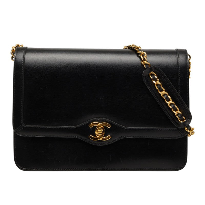 シャネル ココマーク チェーン ショルダーバッグ ブラック レザー レディース CHANEL 【中古】