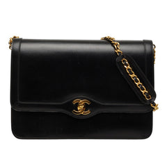シャネル ココマーク チェーン ショルダーバッグ ブラック レザー レディース CHANEL 【中古】
