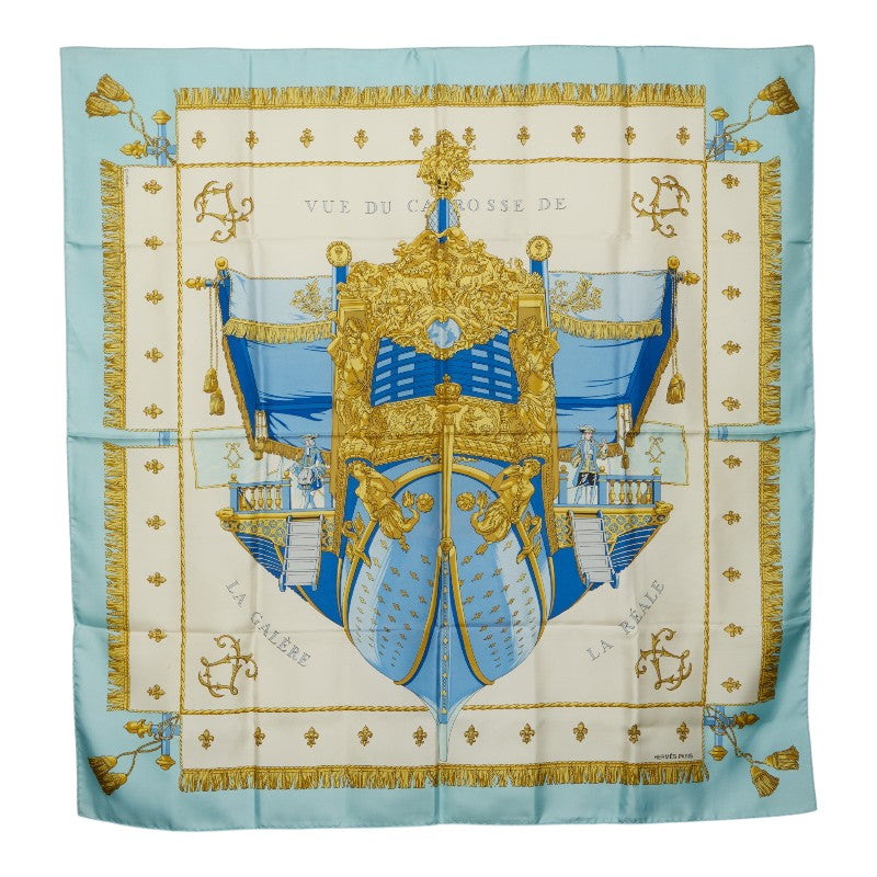 エルメス カレ90 VUE DU CARROSSE DE LA GALERE LA REALE クイーン戴冠式 スカーフ ブルー マルチカラー シルク レディース HERMES 【中古】