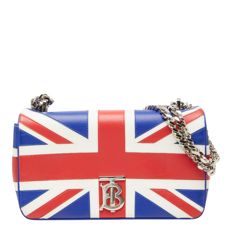 バーバリー TBロゴ ユニオンジャック 国旗 ローラ スモール チェーン ショルダーバッグ レッド ブルー ホワイト レザー レディース BURBERRY 【中古】