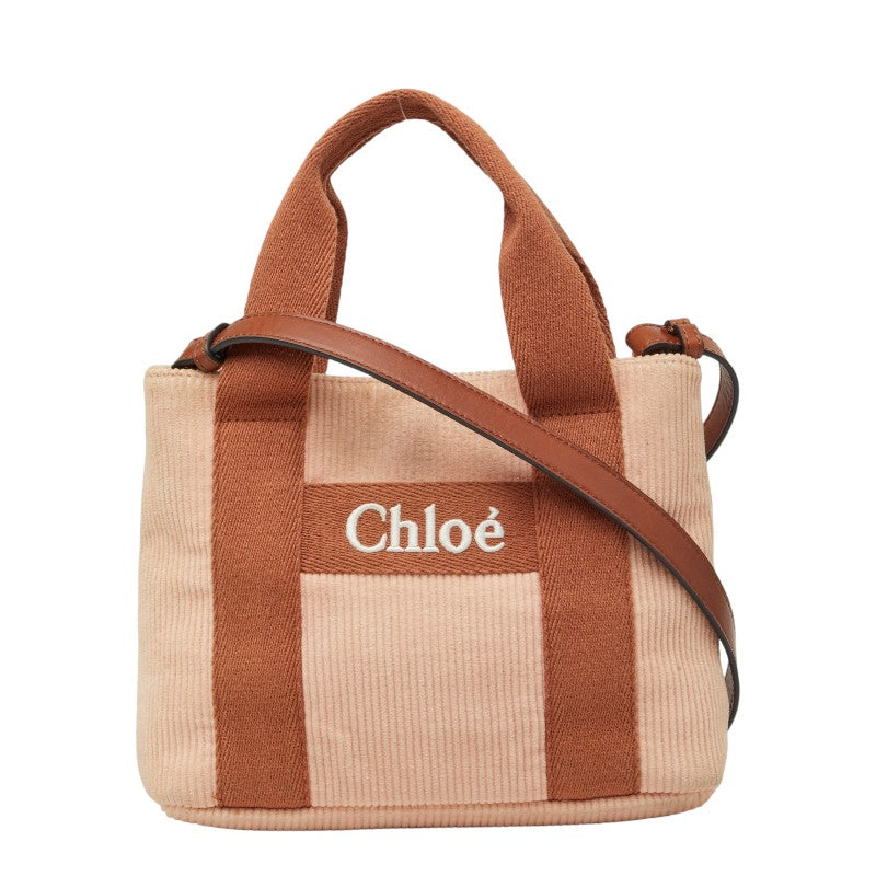 クロエ ロゴ ハンドバッグ ショルダーバッグ ピンク ブラウン コーデュロイ キャンバス レディース Chloe 【中古】