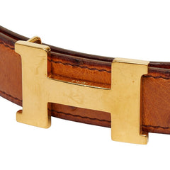エルメス コンスタンス オーストリッチ Hロゴ バックルベルト □B刻印 ブラウン ゴールド レザー メッキ レディース HERMES 【中古】