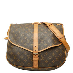 ルイ ヴィトン モノグラム ソミュール35 斜め掛け ショルダーバッグ M42254 ブラウン PVC レザー レディース LOUIS VUITTON 【中古】