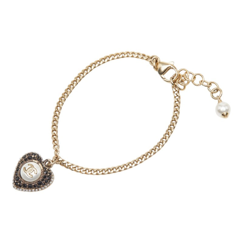 シャネル ココマーク ハート モチーフ ブレスレット ゴールド ブラック メッキ フェイクパール ラインストーン レディース CHANEL 【中古】