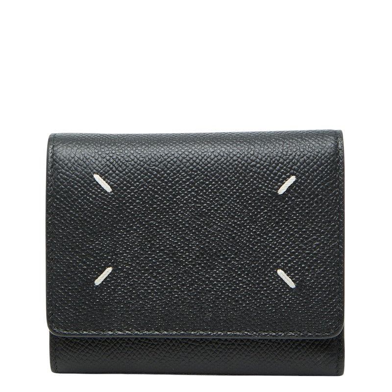 マルタンマルジェラ 4ステッチ 三つ折り財布 ブラック レザー レディース MARTIN MARGIELA 【中古】