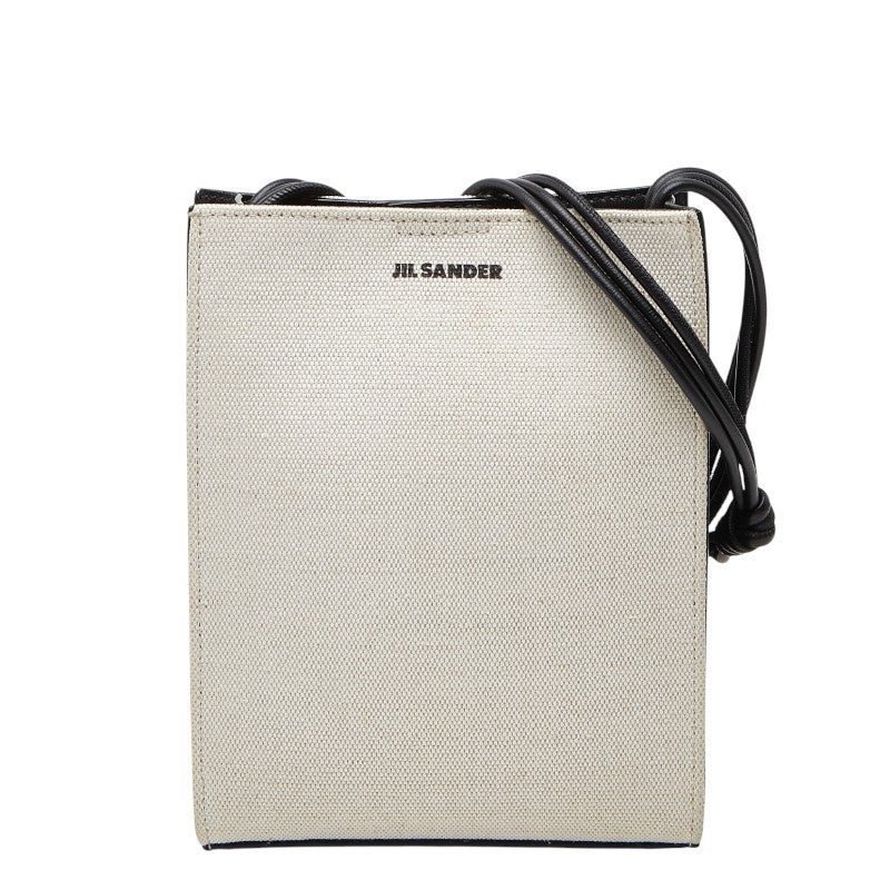 ジルサンダー タングルSM 斜め掛けショルダーバッグ アイボリー ブラック レザー キャンバス レディース JIL SANDER 【中古】
