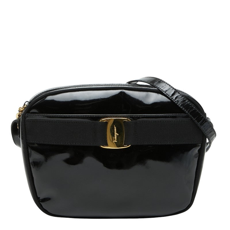 サルヴァトーレフェラガモ ヴァラ 斜め掛け ショルダーバッグ ブラック エナメル レディース Salvatore Ferragamo 【中古】