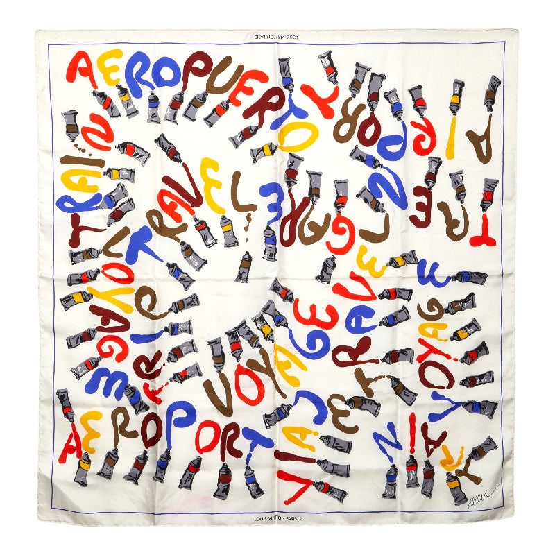 ルイ ヴィトン 絵の具柄 スカーフ 大判 マルチカラー シルク レディース LOUIS VUITTON 【中古】