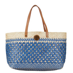 トリーバーチ トートバッグ カゴバッグ ブルー ベージュ ラフィア レザー レディース Tory Burch 中古