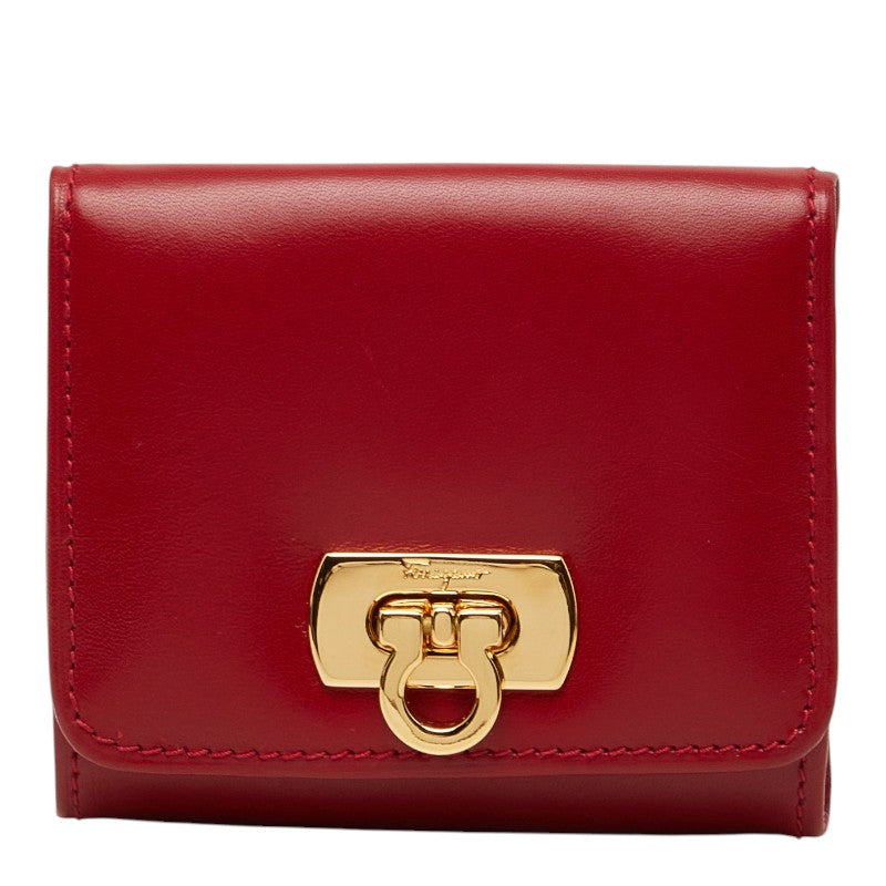 サルヴァトーレフェラガモ ガンチーニ コインケース 小銭入れ レッド ゴールド レザー メッキ レディース Salvatore Ferragamo 【中古】