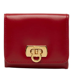 サルヴァトーレフェラガモ ガンチーニ コインケース 小銭入れ レッド ゴールド レザー メッキ レディース Salvatore Ferragamo 【中古】