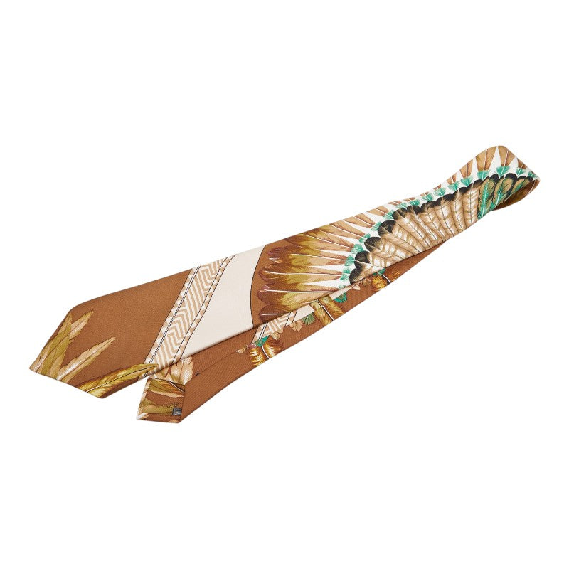 エルメス フェザー ネクタイ ブラウン シルク メンズ HERMES 【中古】