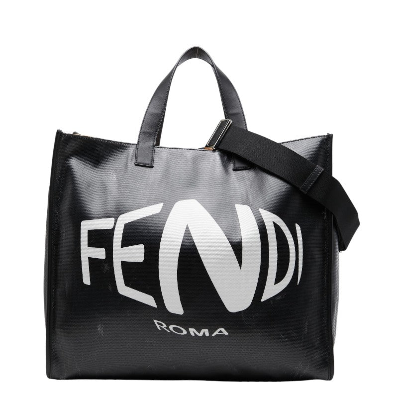 フェンディ ビッグロゴ フィッシュアイ トートバッグ ショルダーバッグ 2WAY 7VA390 ブラック ホワイト PVC レザー レディース FENDI 【中古】