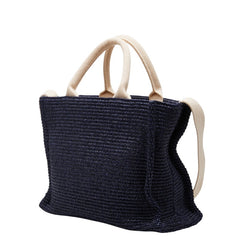 マルニ ラフィア エフェクト スモール ハンドバッグ ショルダーバッグ ネイビー アイボリー コットン ナイロン レディース MARNI 【中古】