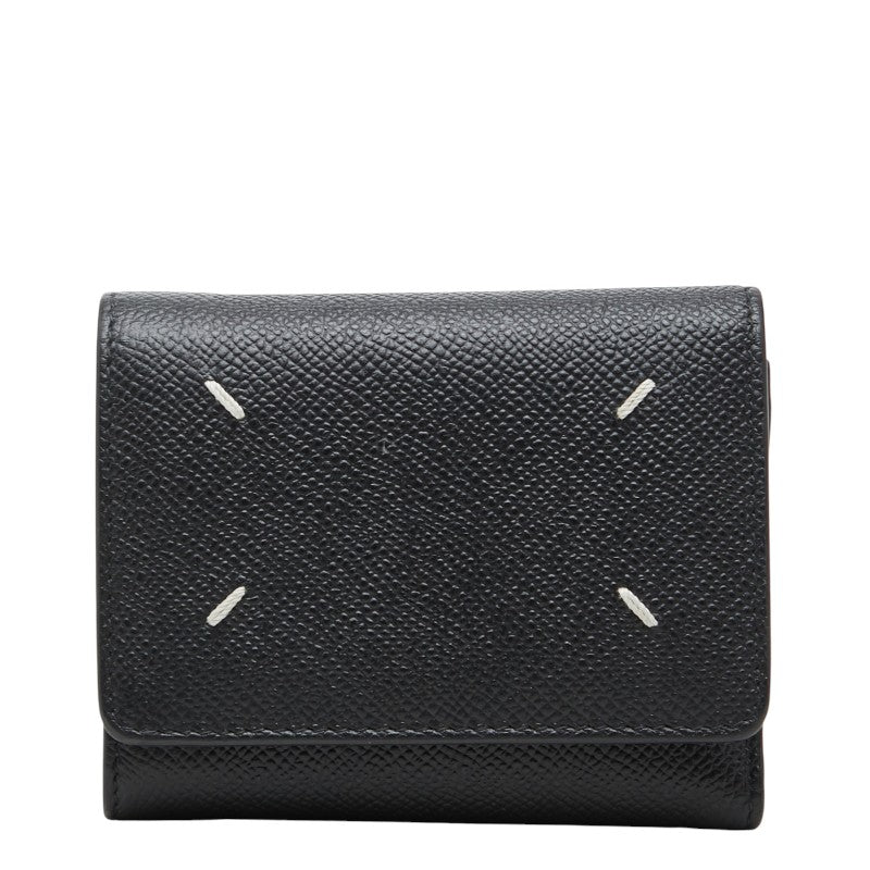 マルタンマルジェラ WALLET CLIP 3 WITH ZIP 4ステッチ コンパクト ウォレット 二つ折り財布 SA3UI0017 P4745 ブラック レザー レディース MARTIN MARGIELA 【中古】