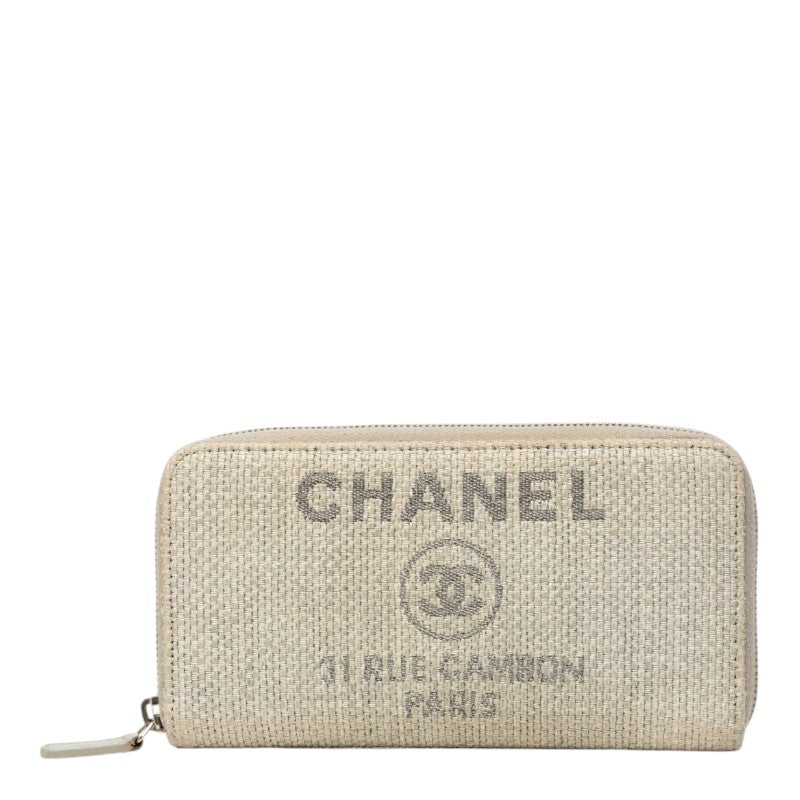 シャネル ドーヴィルライン ラウンドファスナー 長財布 グレー ツイード レディース CHANEL 【中古】