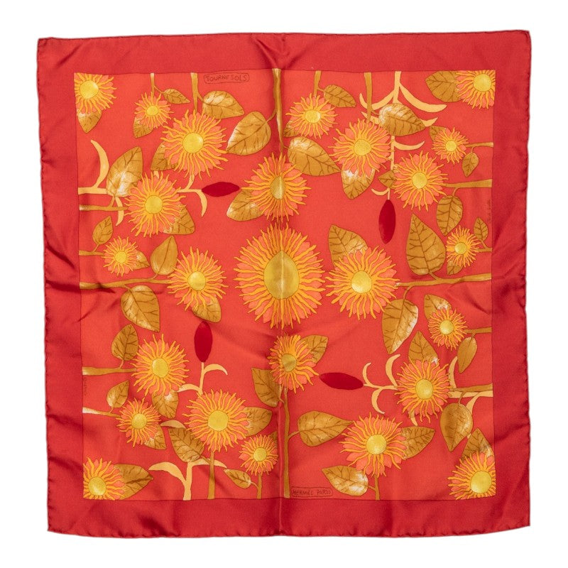 エルメス カレ40 TOURNE SOLS ひまわり スカーフ オレンジ イエロー シルク レディース HERMES 【中古】