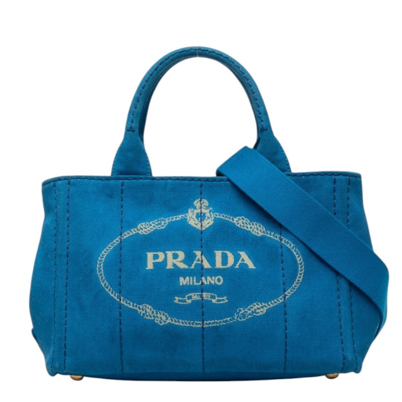 プラダ 三角ロゴプレート カナパ ハンドバッグ ショルダーバッグ 2WAY B2439G ブルー キャンバス レディース PRADA 【中古】